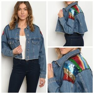 🆕LAST ONE-Denim blue jacket w/embellished sequin.